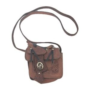 Miniature Horse Saddle Coin Shoulder Bag Purse Hand Tooled Leather Mini Vintage